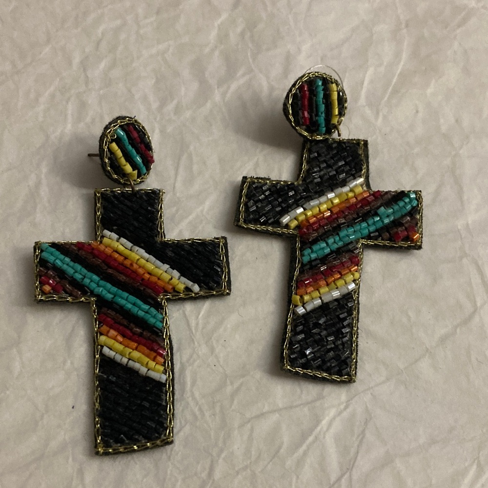 Multicolor Beaded Cross Earrings